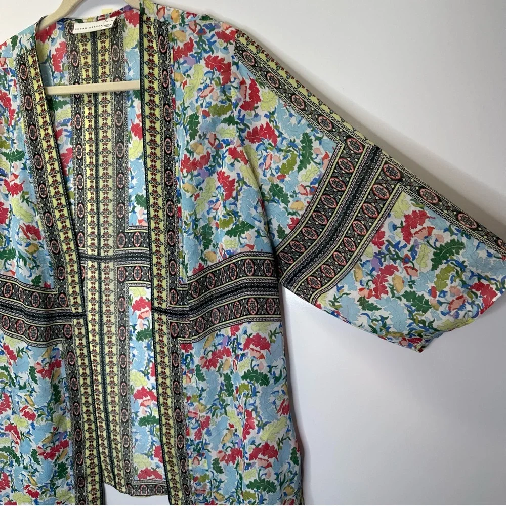Susan Graver Open Front Kimono Duster Multi color floral size XL